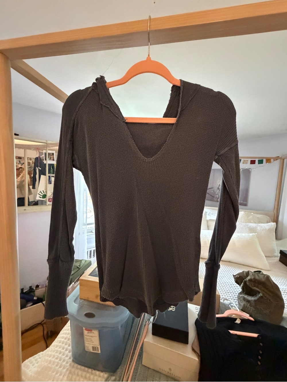 We The Free Navy Waffle V-Neck Hoodie new never worn